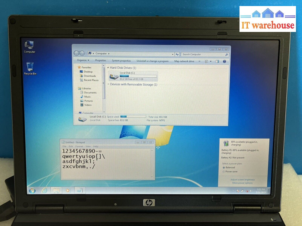 ~ Hp Compaq 6910P 14’ Laptop C2D T7100 1.8Ghz / 3Gb 90Gb Hdd Win 7 No Wifi