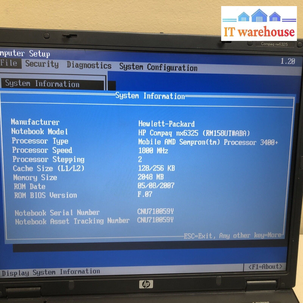 $ Hp Compaq Nx6325 Laptop 15’ Mobile Amd Sempron 1.8Ghz/2Gb/80Gb Hdd/Winxp