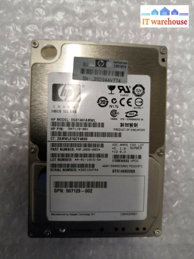 + Hp Dg0146Famwl 507119-001 2.5’ 146Gb Sas Hard Drive @@@