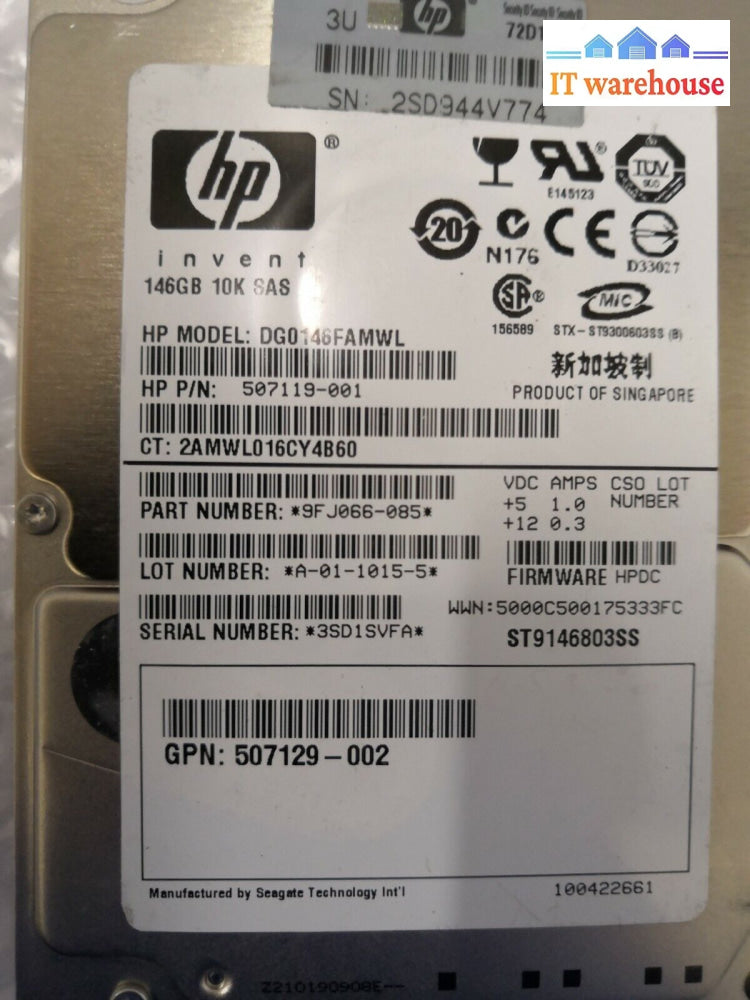 + Hp Dg0146Famwl 507119-001 2.5’ 146Gb Sas Hard Drive @@@