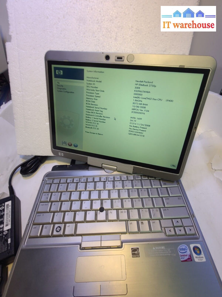 - Hp Elitebook 2730P 12.1’ Laptop Core 2 Duo L9400/3Gb Ram/ Base /Ac /*No Hdd*