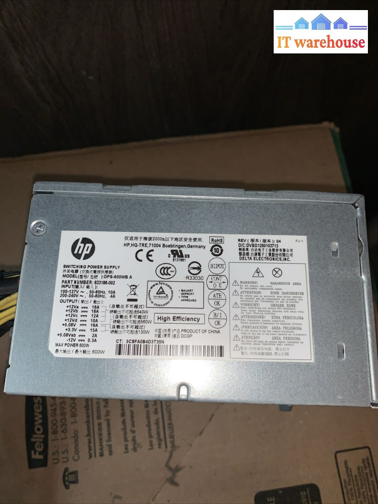 Hp Envy 810 Phoenix H9-1400T Cto Power Supply 633186-002 Dps-600Wb A 600W