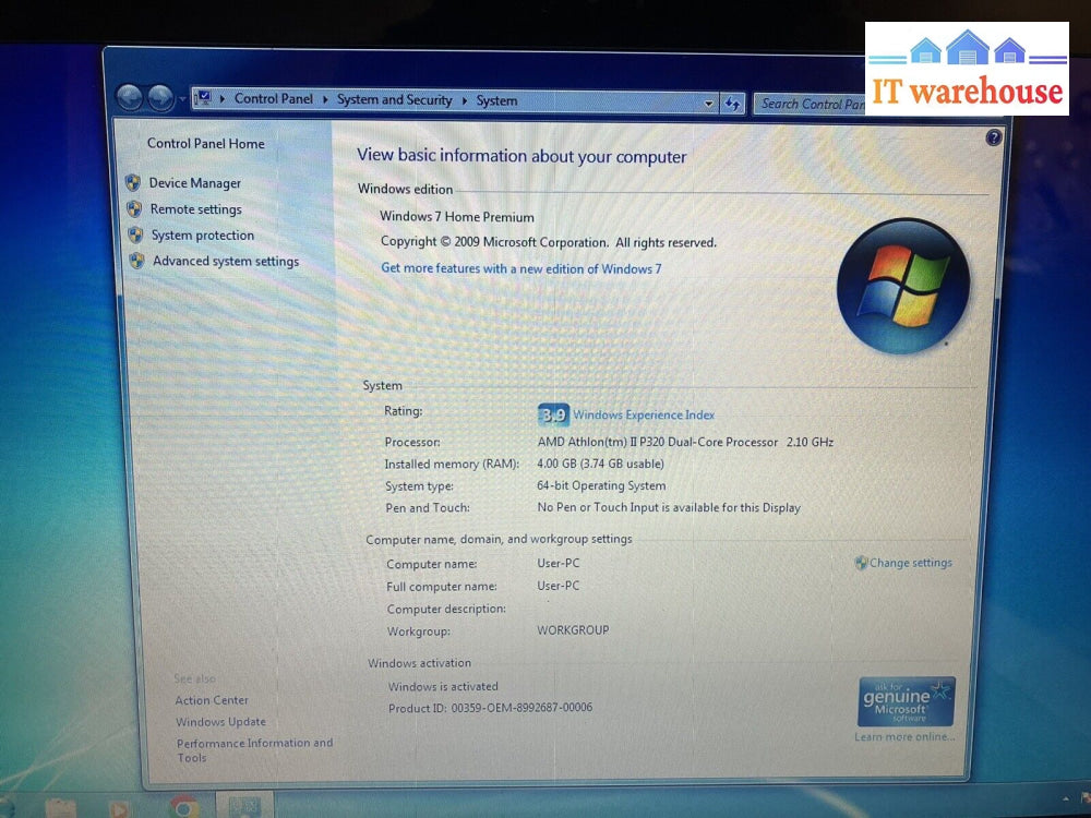 ~ Hp G62 Notebook 14’ Amd Athlon Ii P320 2.1Ghz Cpu / 4Gb Ram 300Gb Hdd Win7