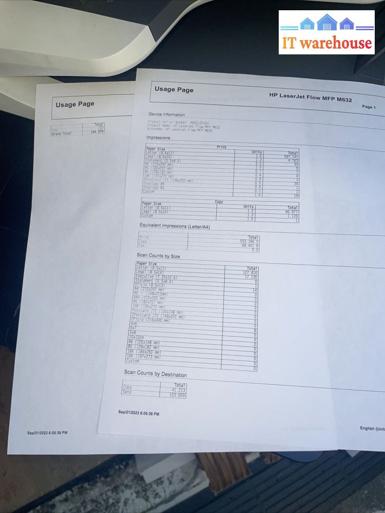 Hp Laserjet Enterprise Flow Mfp M632 Printer (Page Count:145K)