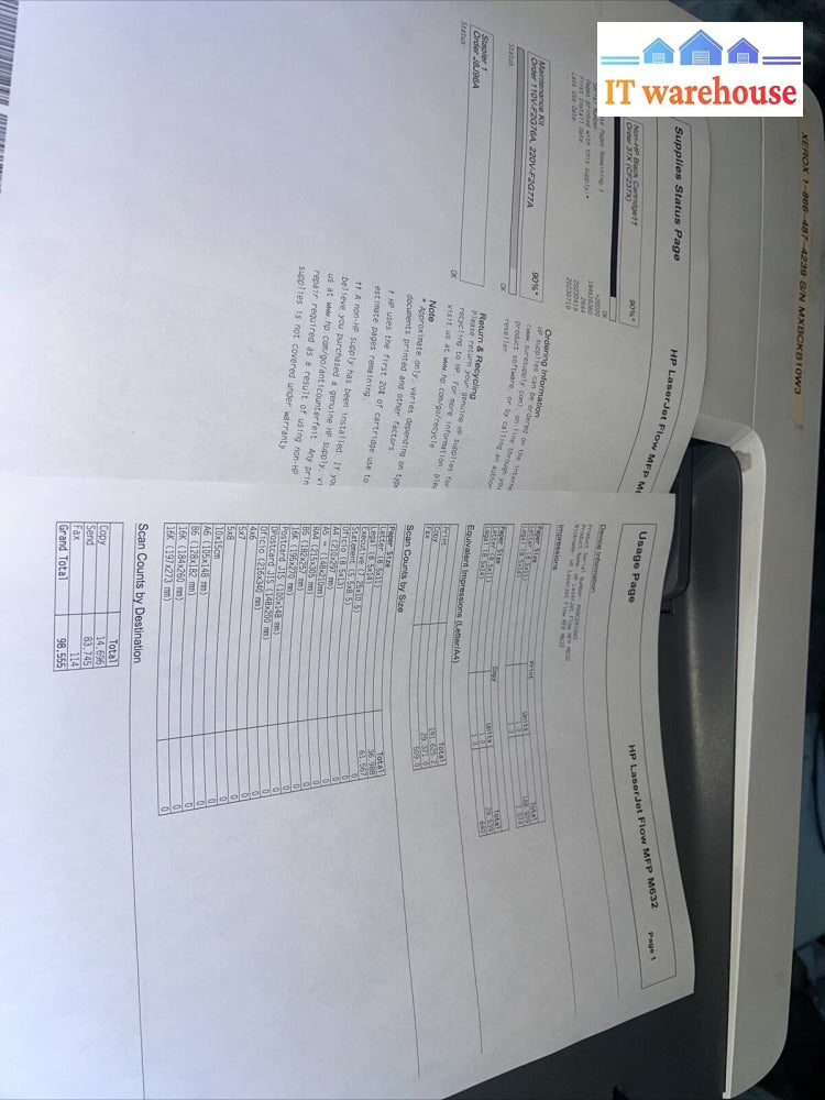 Hp Laserjet Enterprise Flow Mfp M632 Printer (Page Count:189K)