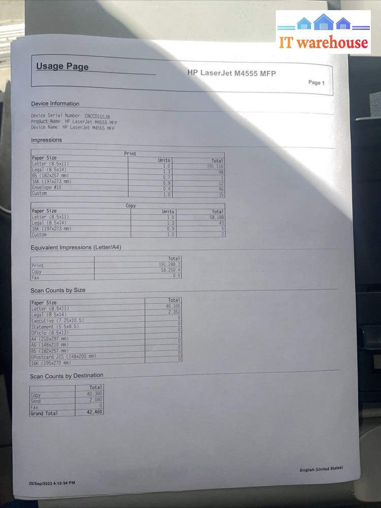 Hp Laserjet M4555Mfp Business Printer (Page Count: 192K)