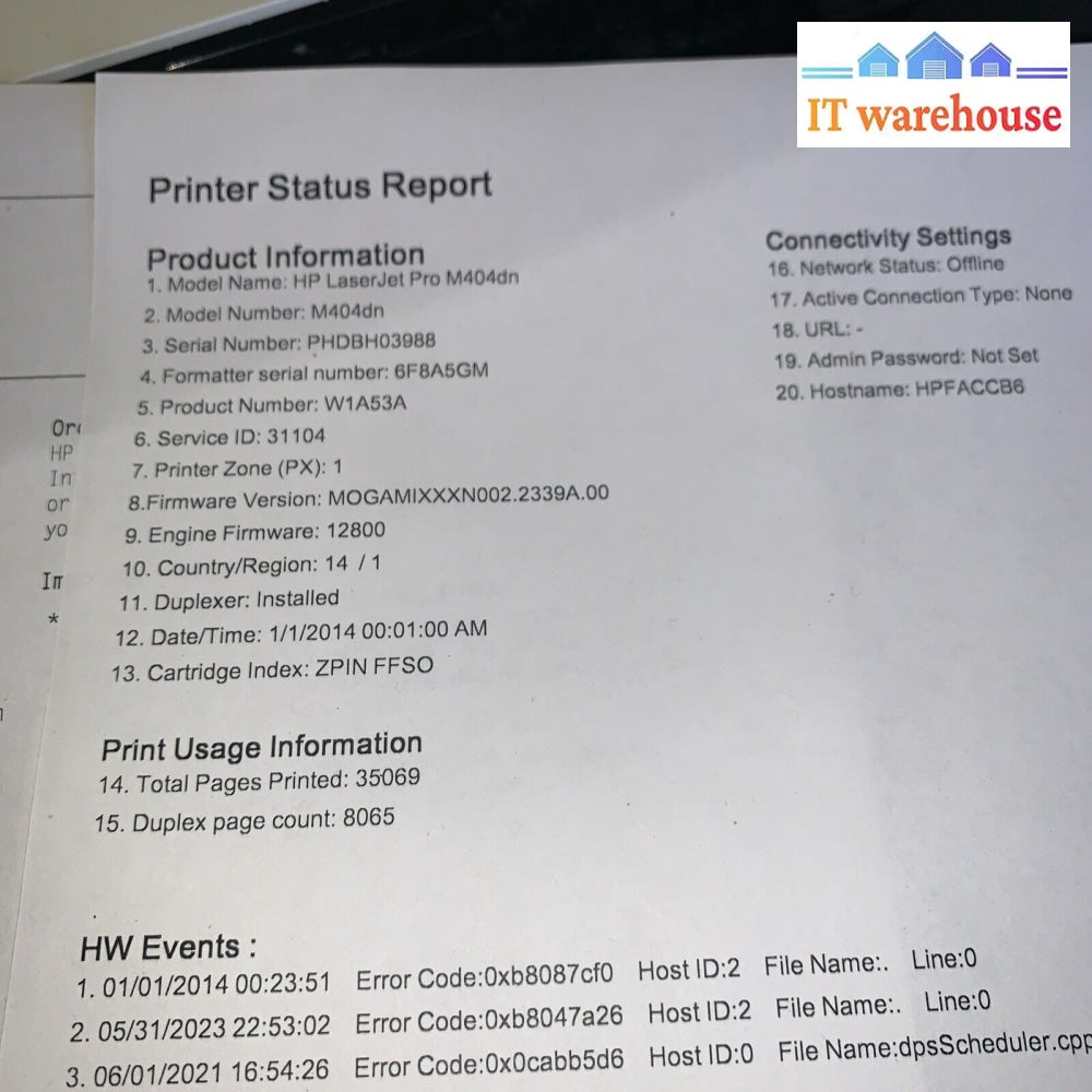 Hp Laserjet Pro M404Dn Monochrome Laser Printer Page Count 35K