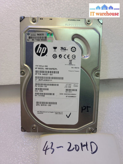 - Hp Mb1000Fbzpl 649327-001 1Tb 3.5’ Sas Hdd | 7200 Rpm 6.0 Gbps Tested