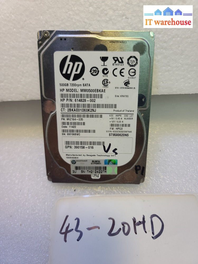 - Hp Mm0500Ebkae 500Gb 2.5’ 6Gbps 7.2K Rpm Sata Hard Drive 614828-002 Tested