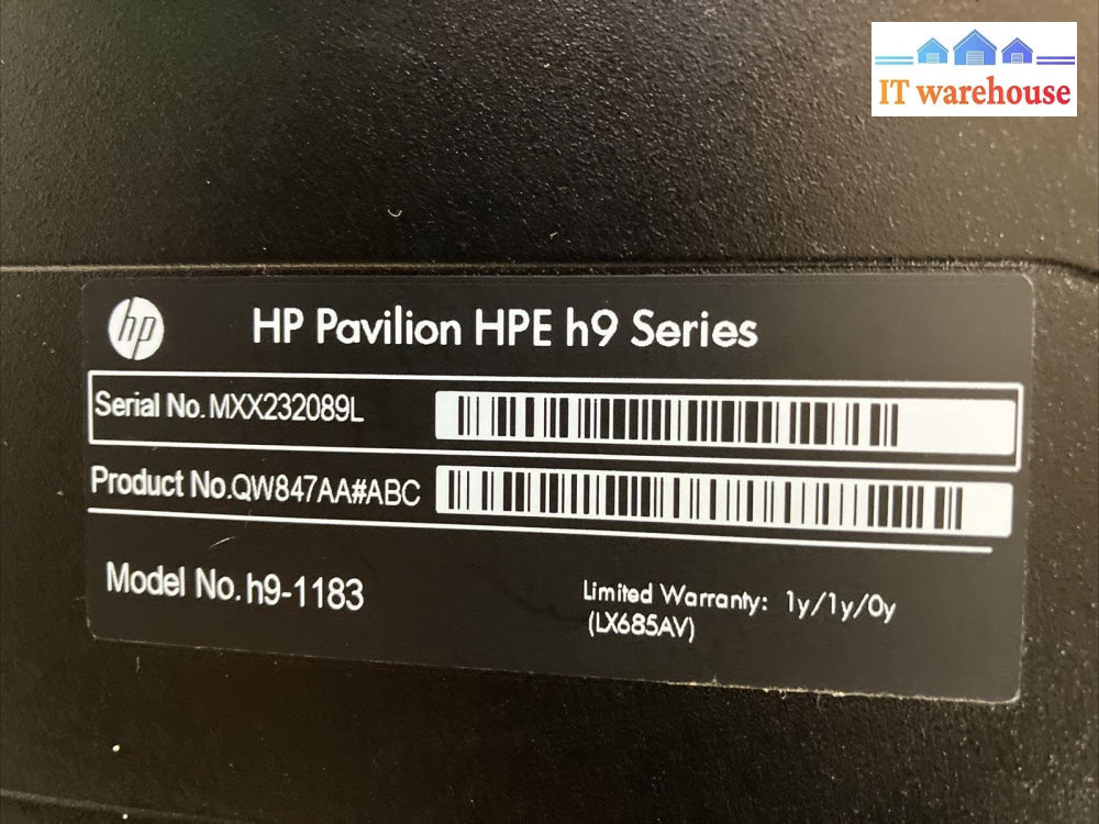 Hp Pavilion Hpe H9 1183 Desktop Intel I7-3700K Cpu / 4Gb Ram 500Gb Hdd Xp ~