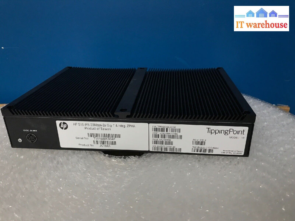 Hp Tippingpoint S10 Ips 20Mbps-2Xgig-T & Intg Switch Jc184A C314 Tprn0010Cas96