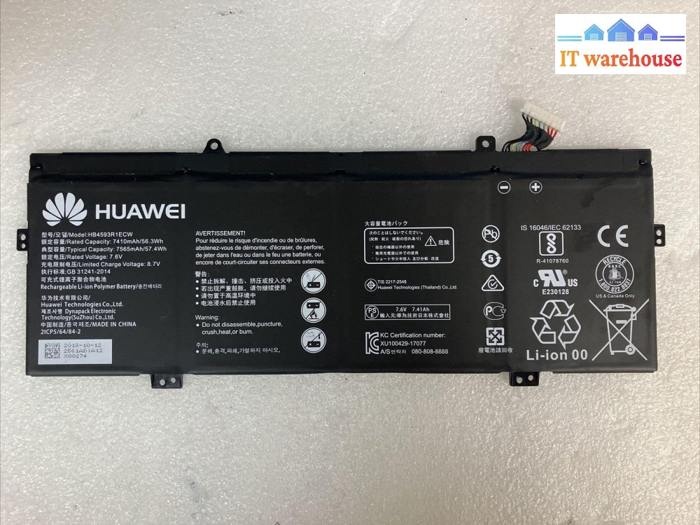 Huawei Matebook Mach-W29 14’ Laptop Battery 7410Mah/56.3Wh Model: Hb4593R1Ecw ~