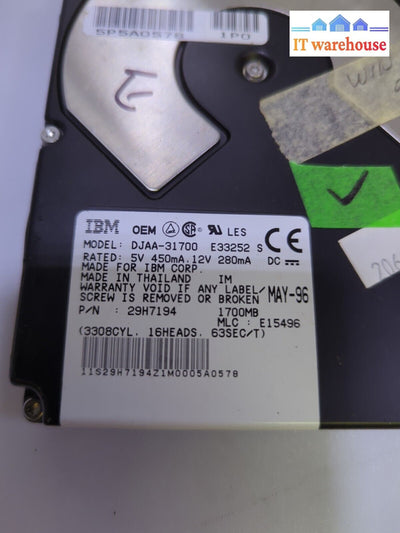 Ibm 3.5’ 1700Mb Hard Drive Djaa-31700 29H7194 For Apple Macintosh Tested -