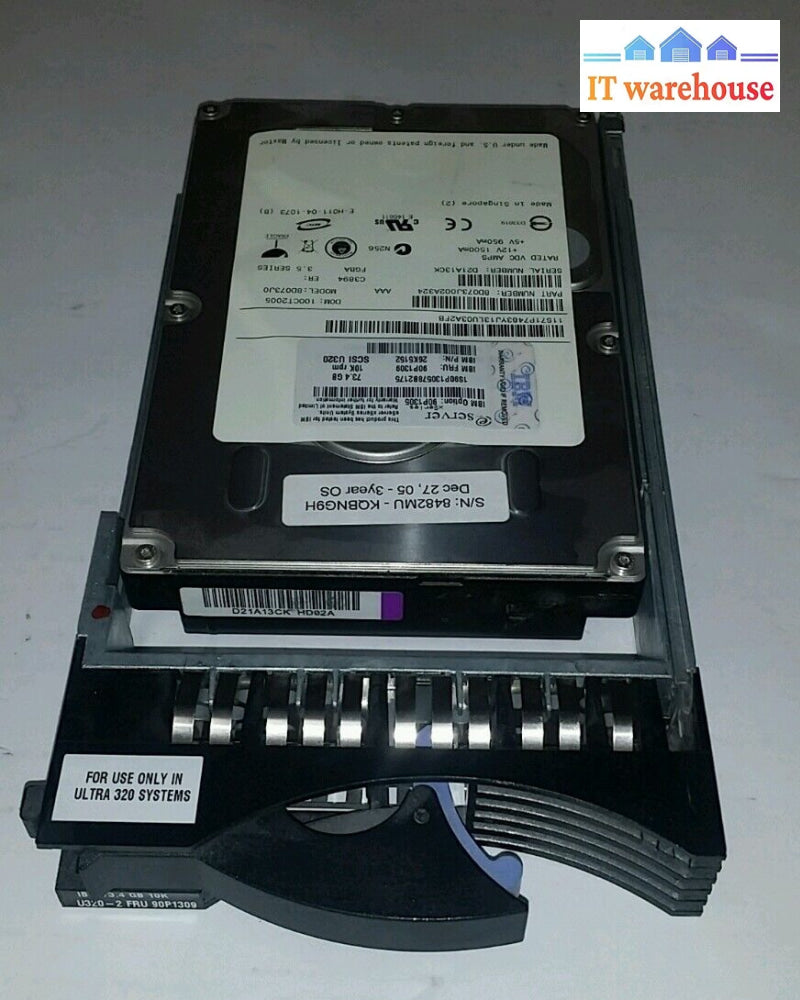 Ibm 90P1309 73.4Gb 10K U320 26K5152 Bd073J0 W/ Tray @@@