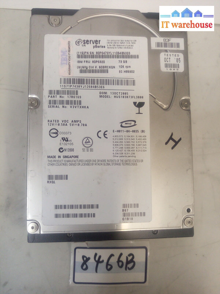 - Ibm E Server 73Gb 10K 80P6320 80P6479 U320 Scsi Hard Drive Hus103073Fl3800 @@@