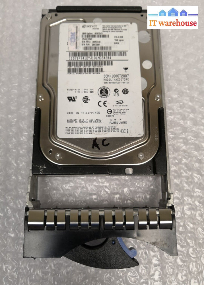 -Ibm Eserver 3.5’ 73.4Gb 15K Sas Hard Drive 26K5841 39R7348 40K1043 W/Tray @@@