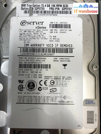 - Ibm Eserver 73.4Gb U320 15K Scsi Hot Swap Hard Drive + Caddy 32P0737