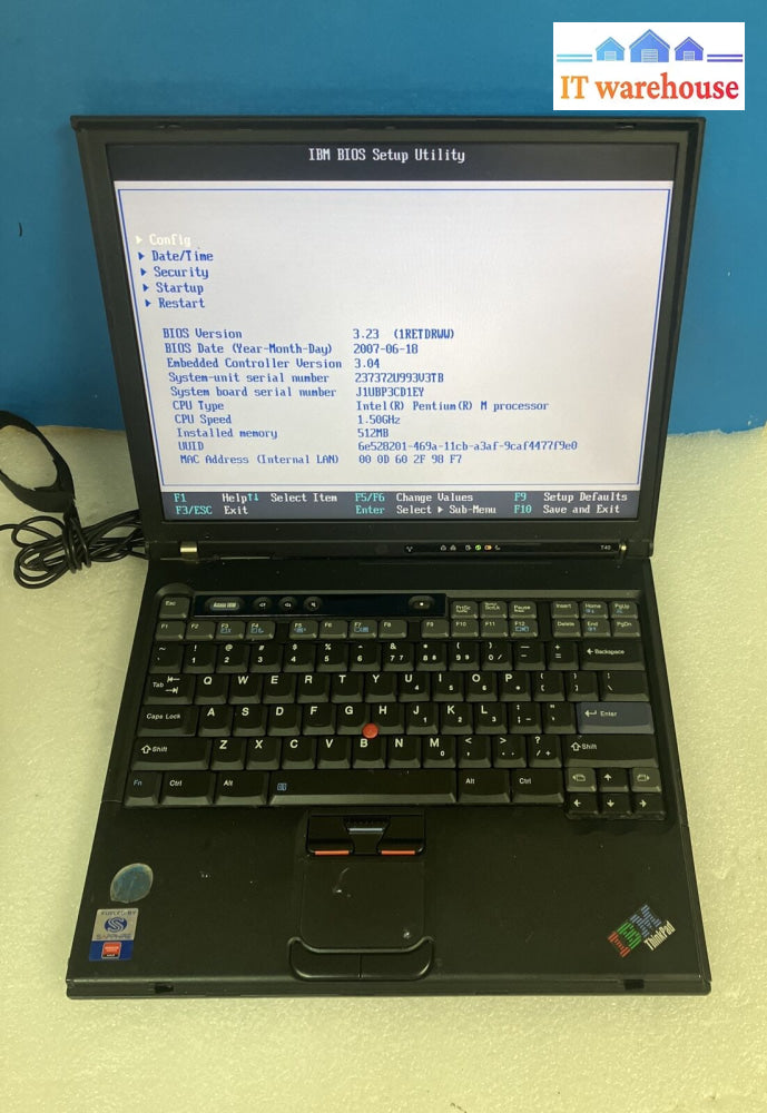 Ibm T40 14’ Laptop Intel Pentium M Cpu 512Mb Ram (Bad Fan For Parts Read) ~