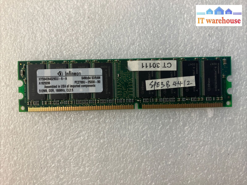 Infineon Hys64D64329Gu-6-A 512Mb Pc2700U 166Mhz Cl2.5 Dimm Desktop Memory ~