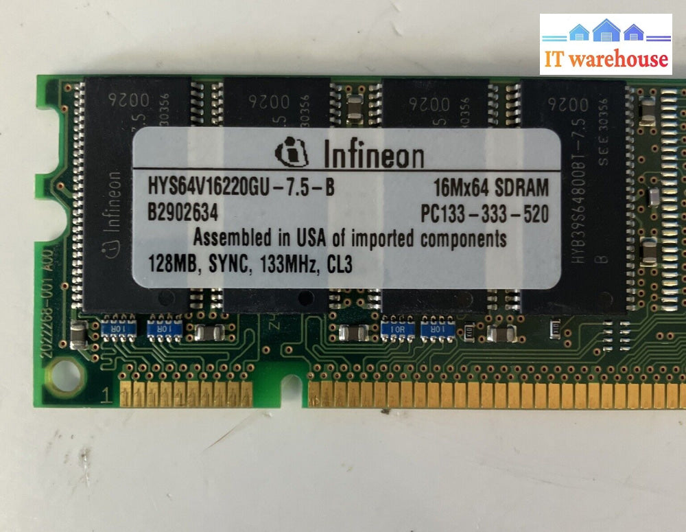 Infineon Hys64V16220Gu-7.5-B 128Mb Sd-Ram 168-Pin Pc-133U Non-Ecc Cl3 Memory ~