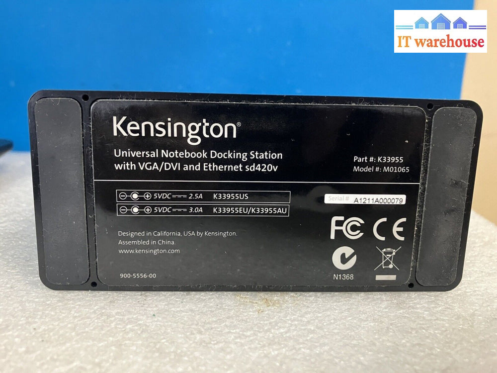 ~Kensington K33955 Sd420V Universal Usb Docking Station Ethernet Dvi Port M01065