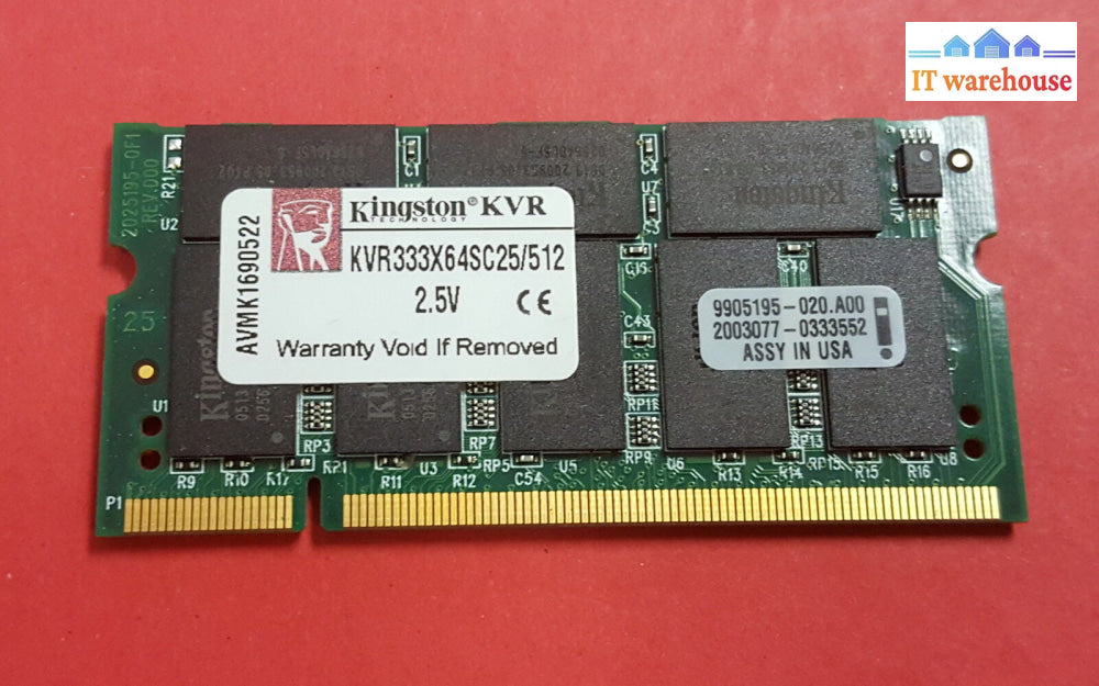 Kingston Kvr333X64Sc25/512 512Mb Pc2700 Cl2.5 Sodimm Ddr Laptop Memory @@@