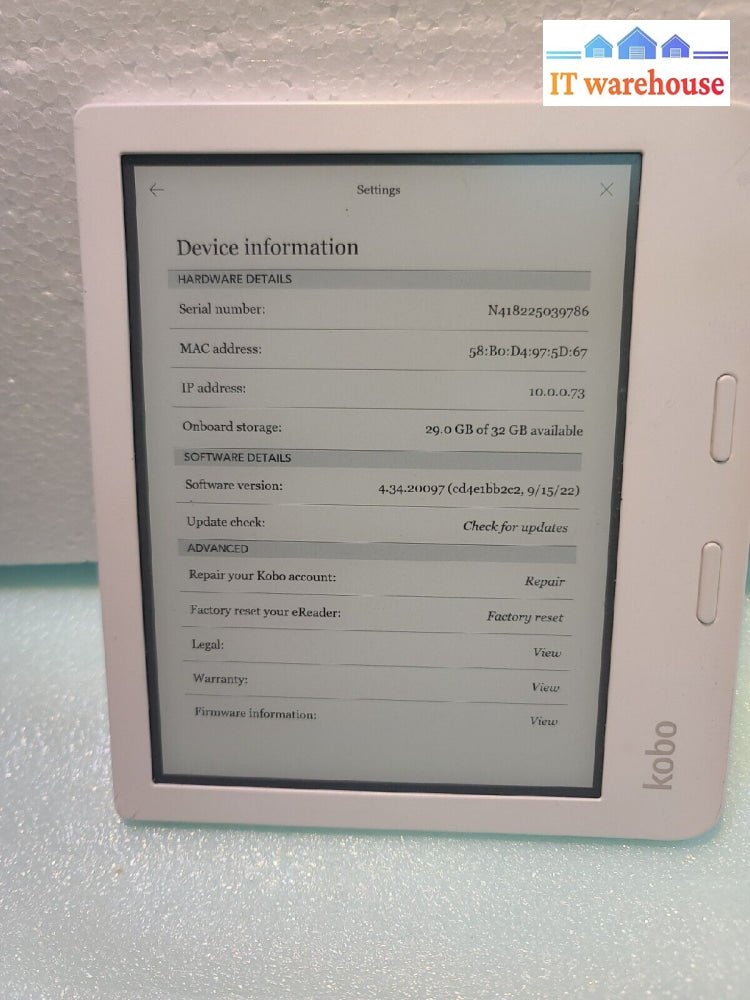 - Kobo Libra 2 N418 7’ Ereader Touchscreen Wifi 32Gb