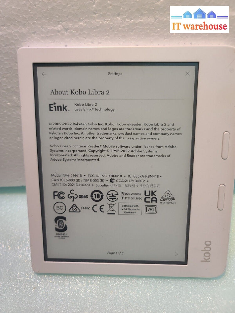 - Kobo Libra 2 N418 7’ Ereader Touchscreen Wifi 32Gb