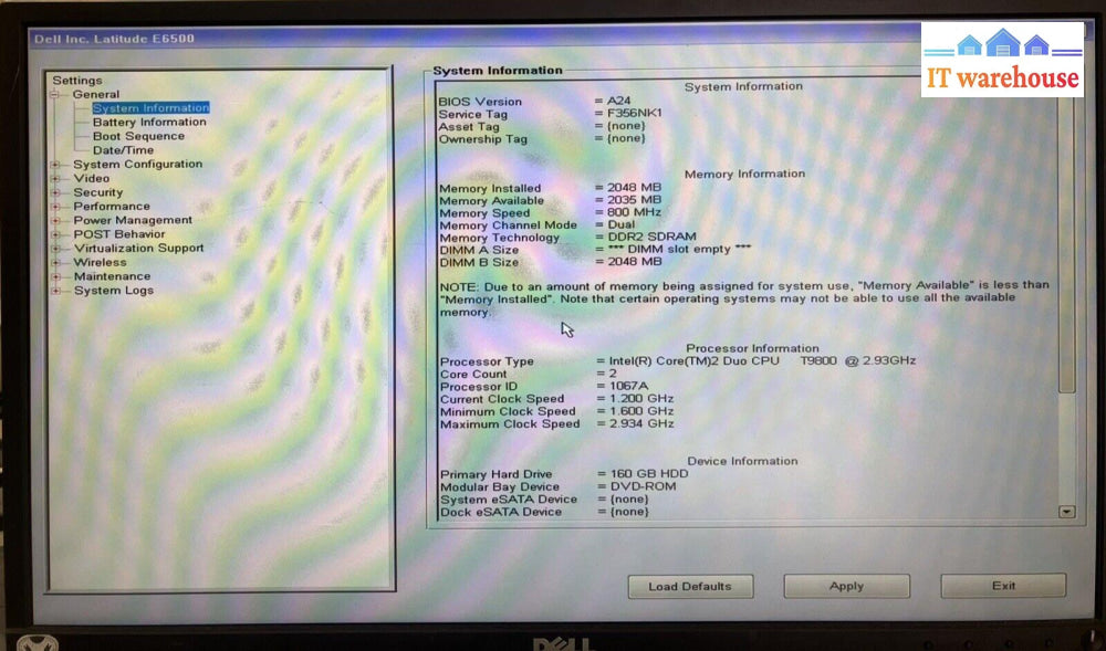 Latitude E6500 15.6’ Laptop C2D Cpu / 2Gb Ram 160Gb Hdd (Bad Screen Read) ~