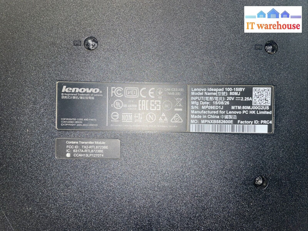 Lenovo Ideapad 1 N2840/4Gb/500Gb 100-15Iby 80Mj 15.6’ Laptop (Lower Parts Only)