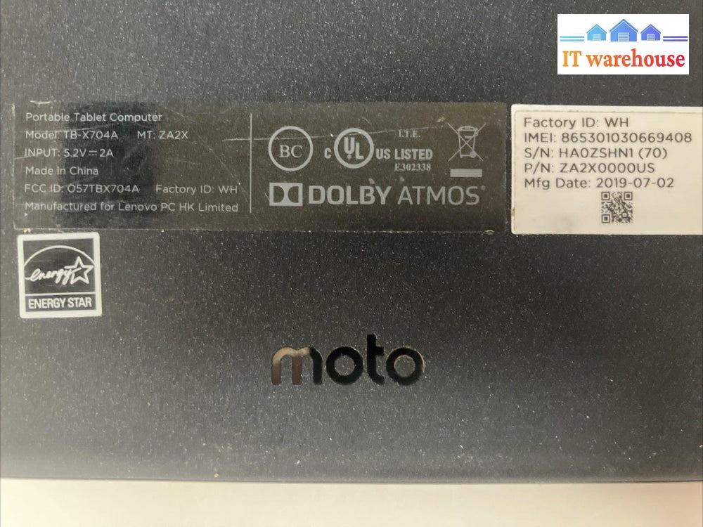 Lenovo Moto Tb-X704A 10’ Tablet For At&T Network (As Is Google Account Locked)