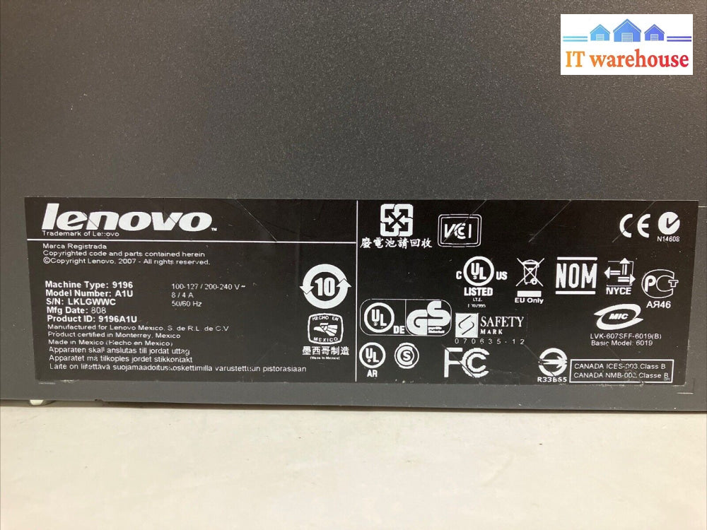 Lenovo Thinkcentre 9196 A1U Sff Desktop Intel E6550 Cpu / 3Gb Ram 320Gb Hdd ~