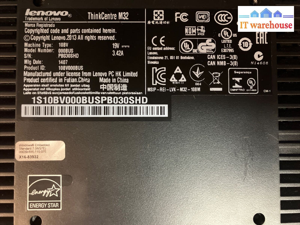 Lenovo Thinkcentre M32 Sff Desktop Intel Celeron 847 Cpu 4Gb Ram 8Gb Ssd Xp ~