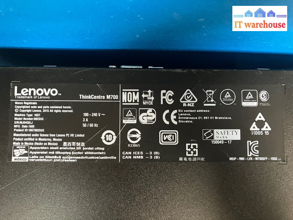 ~ Lenovo Thinkcentre M700 Sff Desktop I5-6400 2.7Ghz Cpu 8Gb Ram 240Gb Ssd Win10