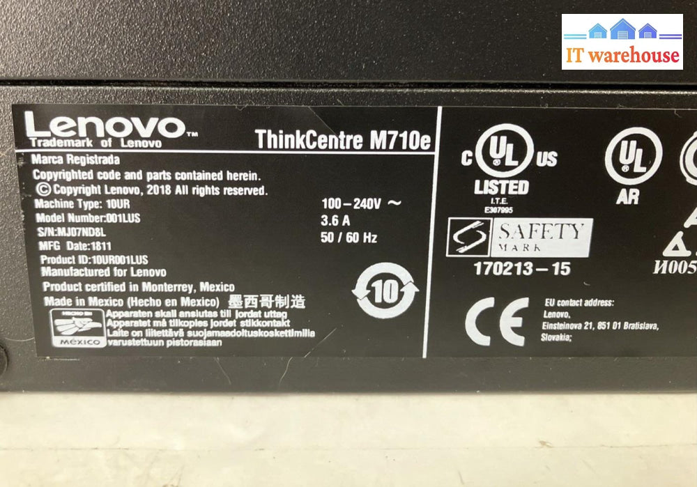 Lenovo Thinkcentre M710E Sff Desktop With Intel I5-7400 Cpu 8Gb Ram 480Gb Ssd~