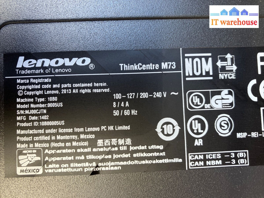 Lenovo Thinkcentre M73 Desktop With I5-4570 Cpu / 8Gb Ram 500Gb Hdd Win 10 ~