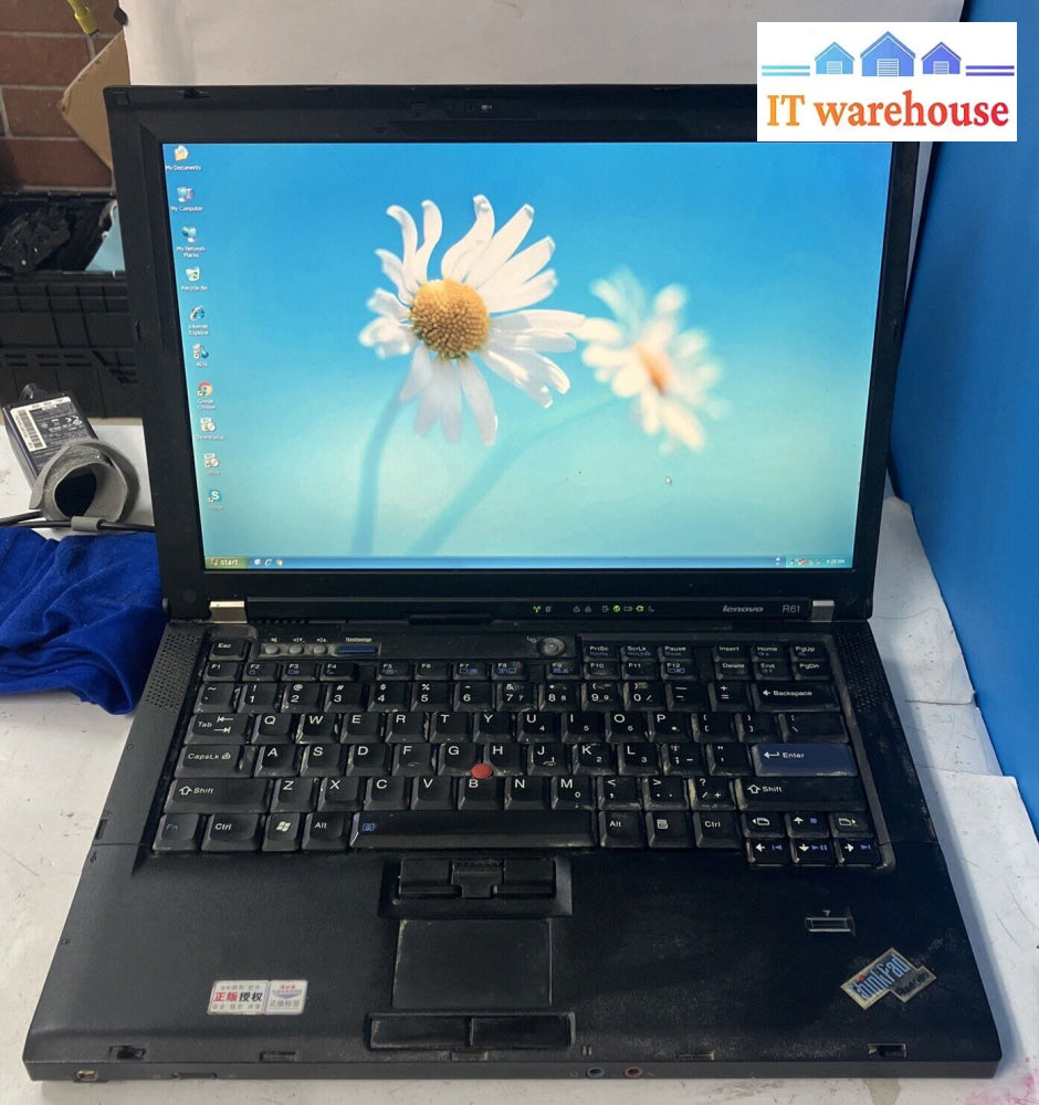 Lenovo Thinkpad R61 14’ Laptop Intel C2D Cpu / 2Gb Ram 160Gb Hdd (No Battery)~