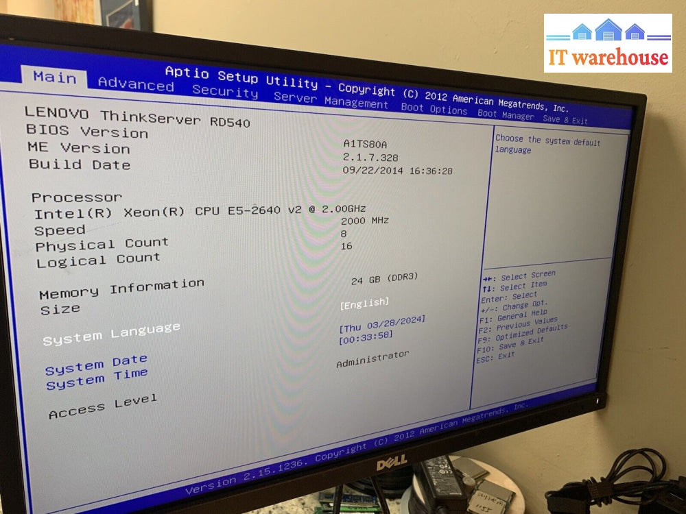 Lenovo Thinkserver Rd540 Xeon Cpu E5-2640 V2 24Gb Ddr3 3X 1Tb Hard Drive