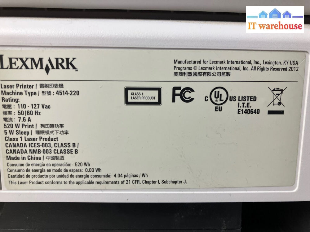 Lexmark Ms310D Duplex Monochrome Laser Printer Tested/Working ~