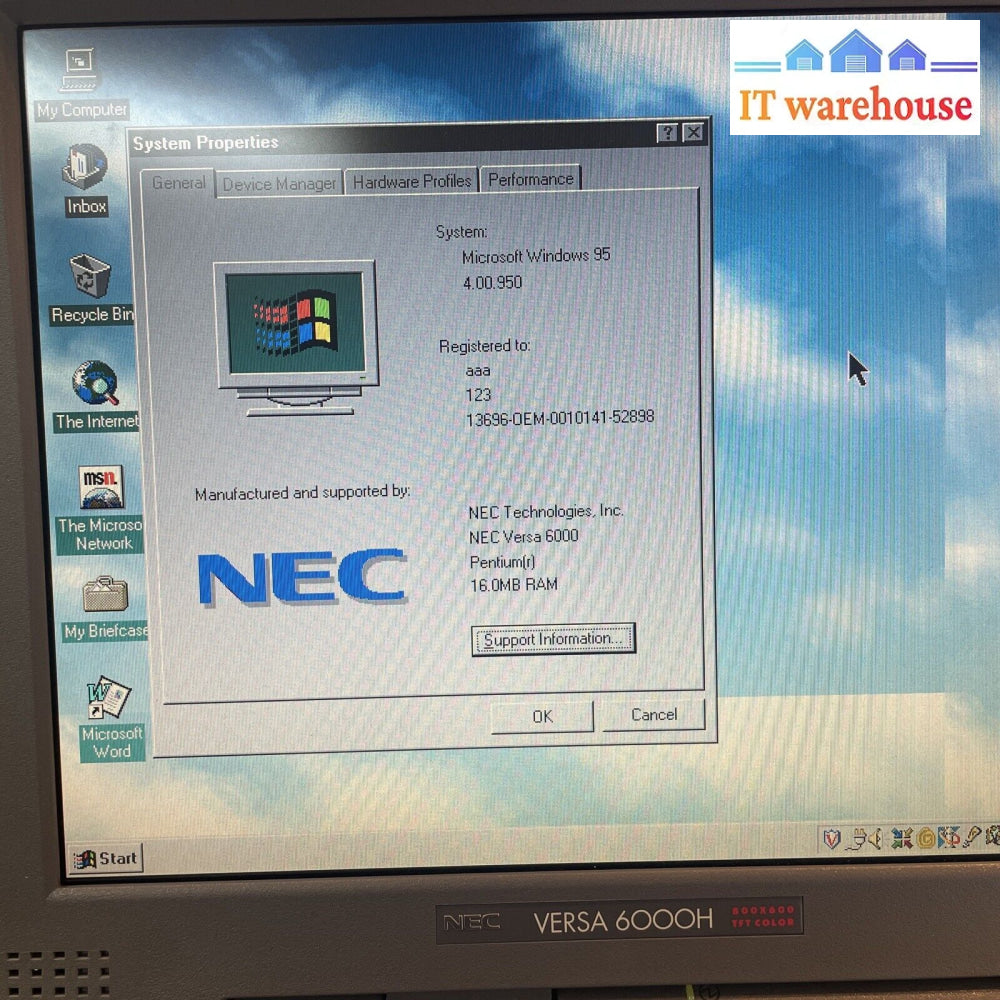 (Like New Rare) Vintage Nec Versa 6000 Pentium Cpu 16Mb Ram 1Gb Hd Windows 95