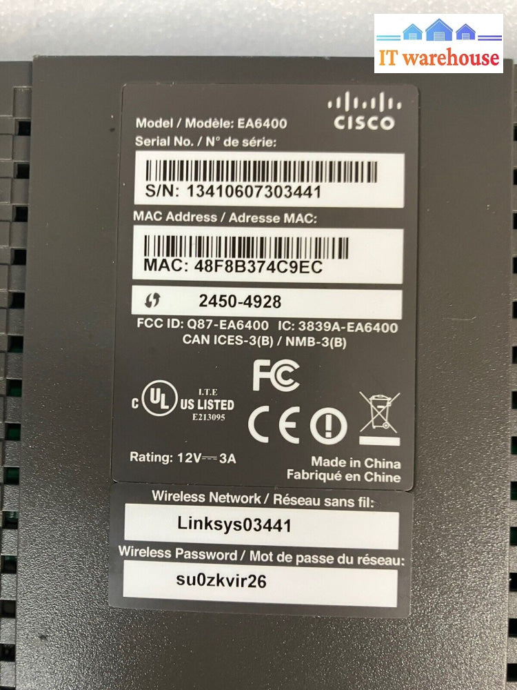 ~ Linksys Cisco Ea6400 Ac1600 1300 Mbps Gigabit Dual Band Wifi Router W/ Adapter