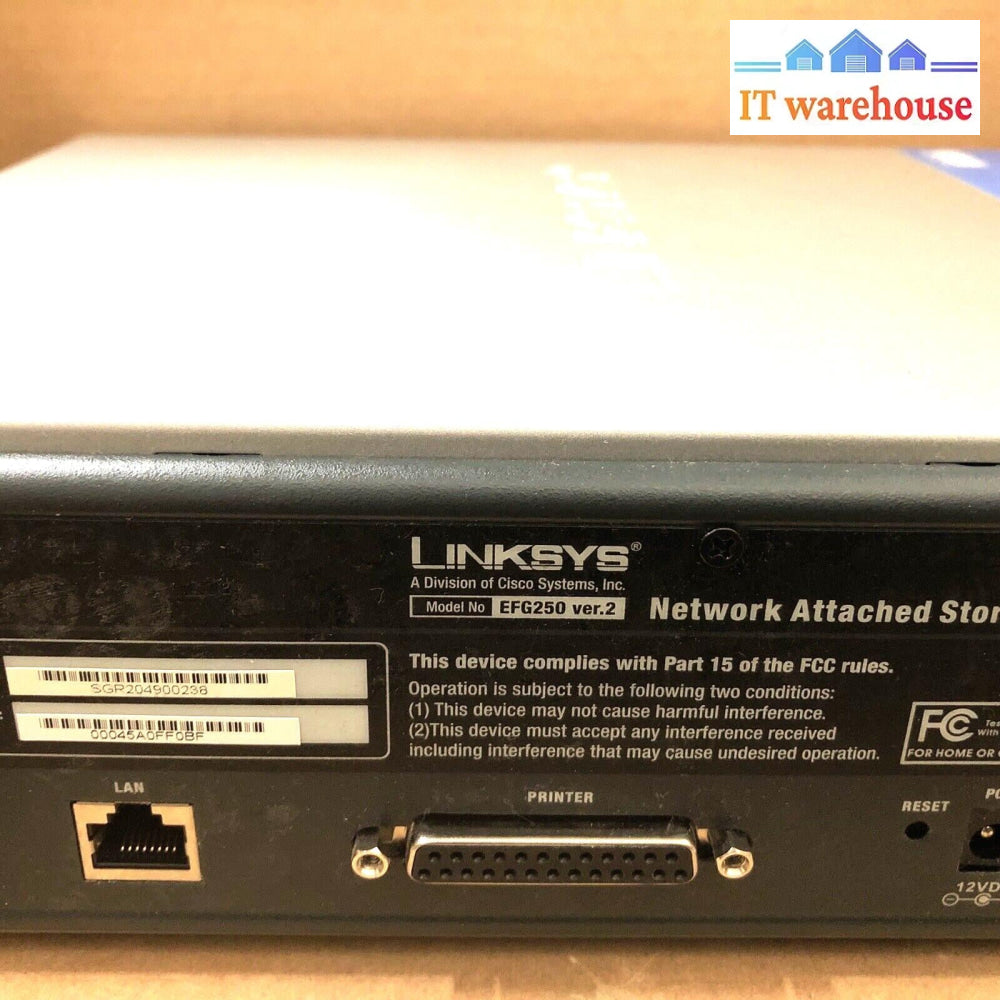 $ Linksys Efg250 Ver 2 Network Attached Storage Unit /W Ac