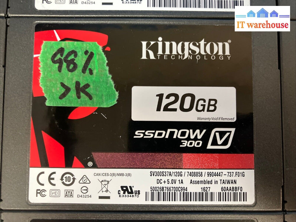 Lot 15X Kingston Ssdnow V300 2.5’ 120Gb Sata Ssd Hard Drive (1000 Days Remain) ~