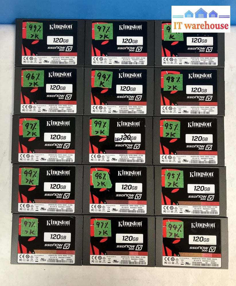 Lot 15X Kingston Ssdnow V300 2.5’ 120Gb Sata Ssd Hard Drive (1000 Days Remain) ~