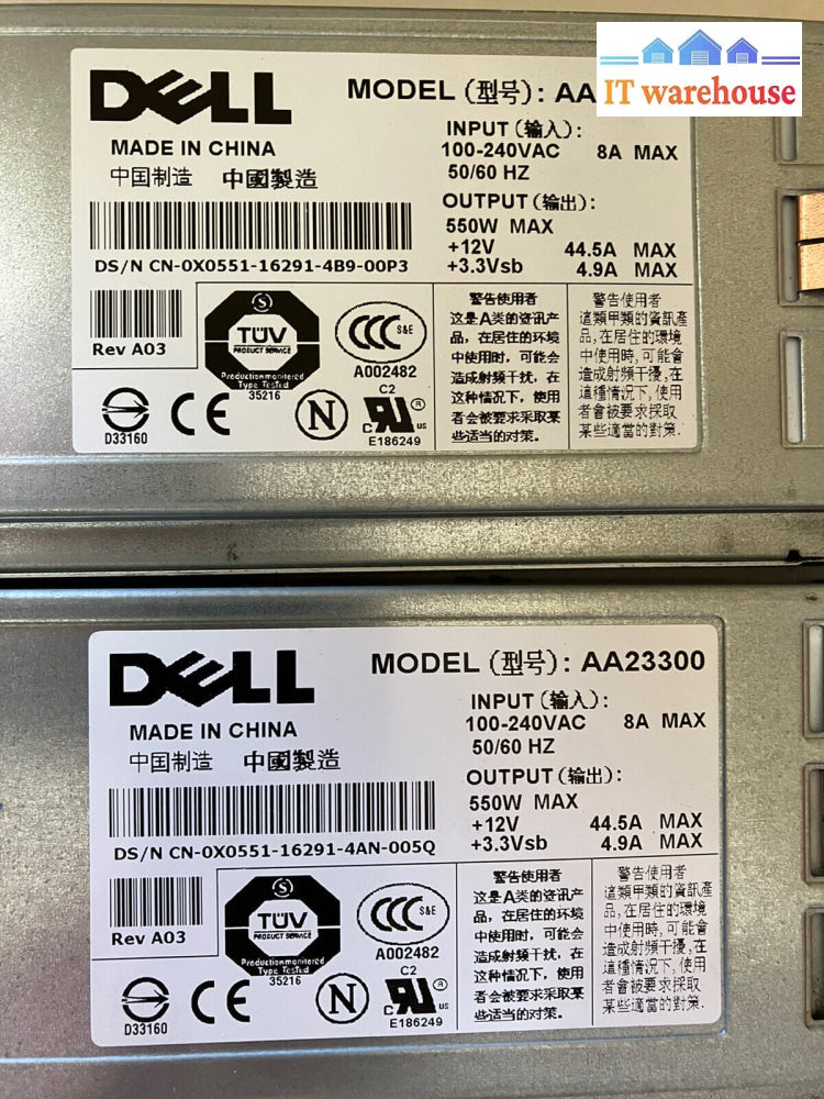 ~ Lot 2X Dell Cn-0X0551 X0551 Aa23300 Power Supply 550W 100V-240V Rev A03