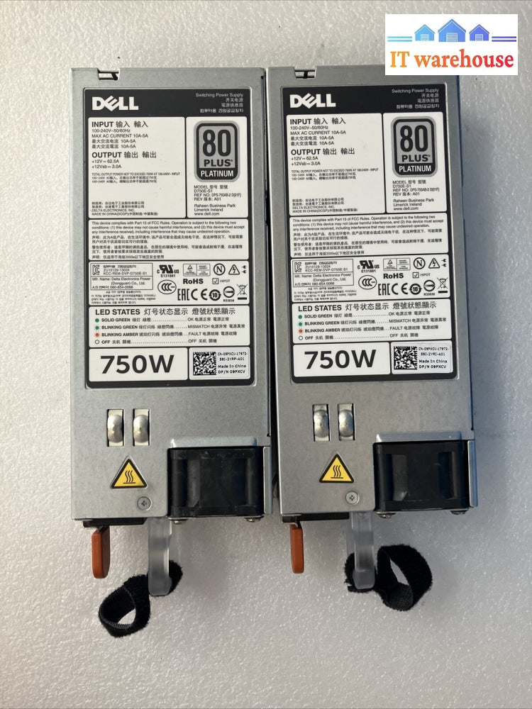 (Lot 2X) Dell D750E-S1 750W Power Supply Psu 09Pxcv Dps-750Ab-2 For Poweredge ~