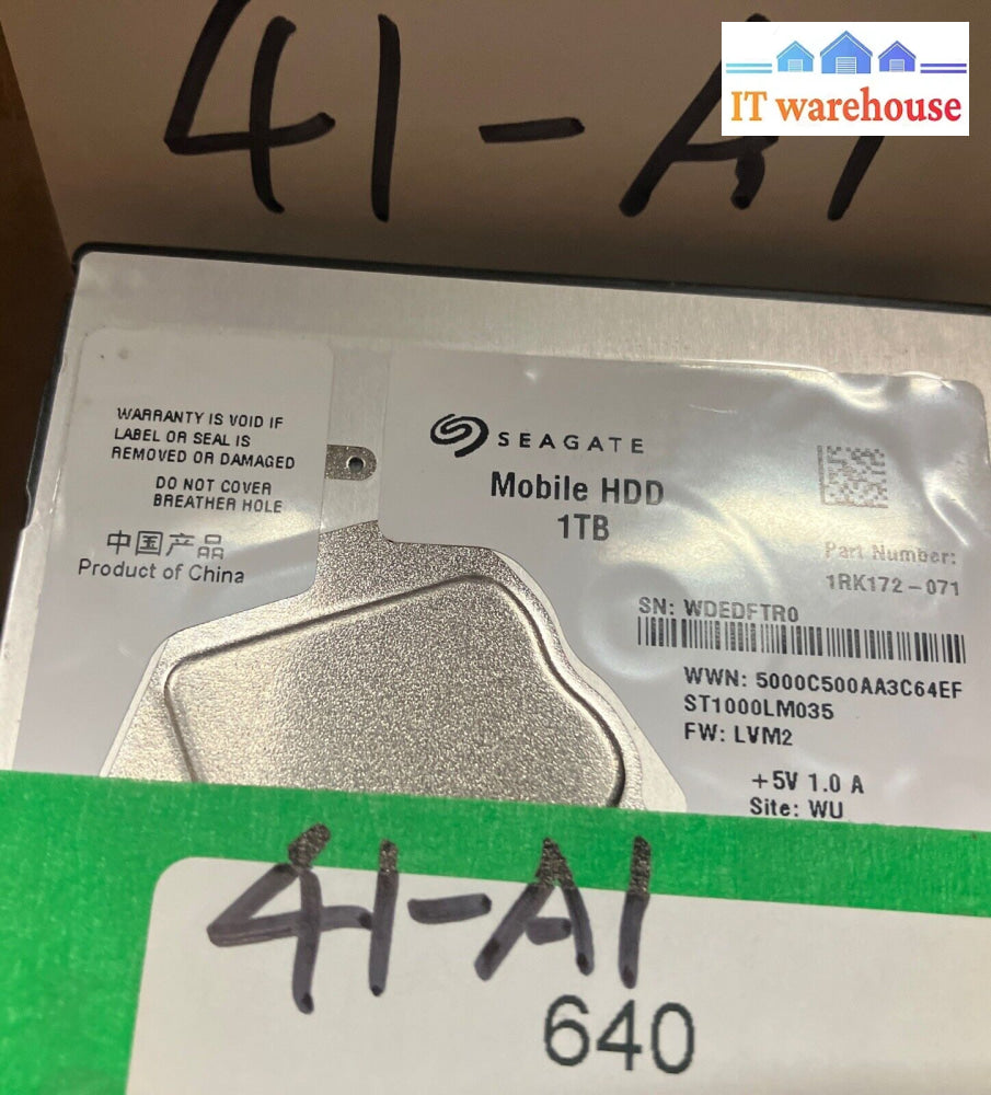 (Lot 2X) Seagate Mobile Hdd 1Tb Sata 2.5’’ Hard Drive 1Rk172 (1000 Days Remain) ~