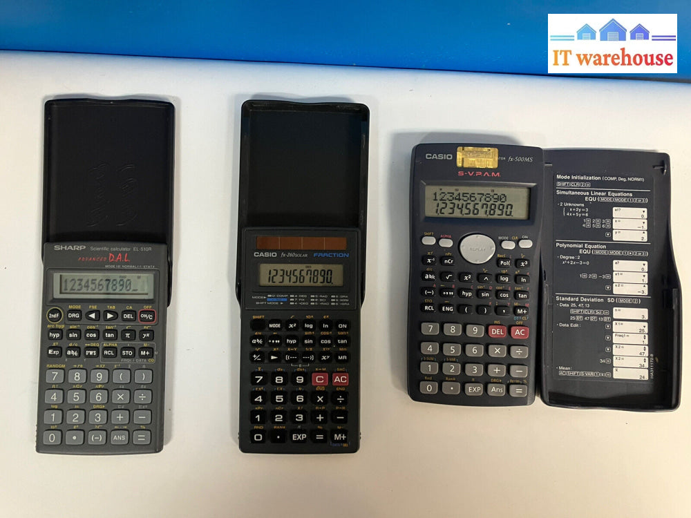 ~ Lot 3 Mixed Brand Calculators Casio Fx-260Solar Fx-500Ms Sharp El-510R