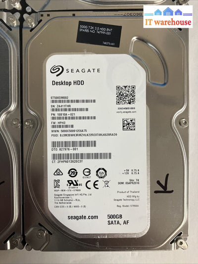 (Lot 4) Seagate 500Gb St500Dm002 Sata 3.5’ Hdd 1Sb10A-021 (1000 Days Remaining)~