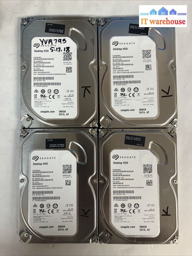 (Lot 4) Seagate 500Gb St500Dm002 Sata 3.5’ Hdd 1Sb10A-021 (1000 Days Remaining)~